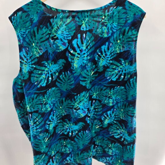 Catherines Black Blue Green Tropical Plant Beaded Buttons Cotton Tank 4x 30/32W - Picture 10 of 14